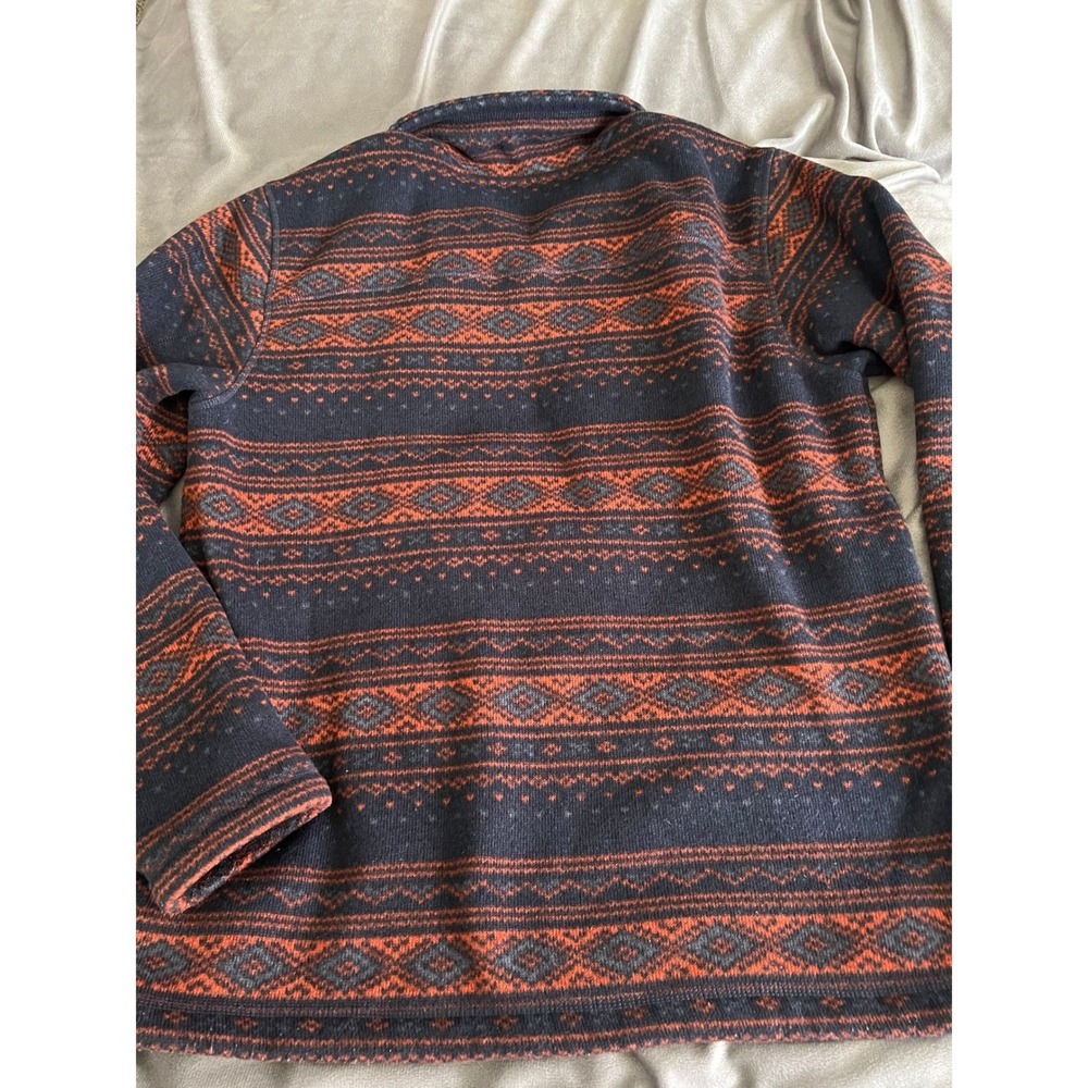 The North Face Mens Fair Isle Fleece Quarter Zip Pullover Orange Navy Blue M - Picture 11 of 11